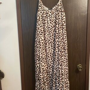 Sleeveless Leopard Print Maxi Dress in Cream and Brown